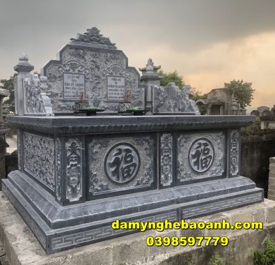 mộ đôi bằng đá xanh đen đẹp chuẩn phong thuỷ